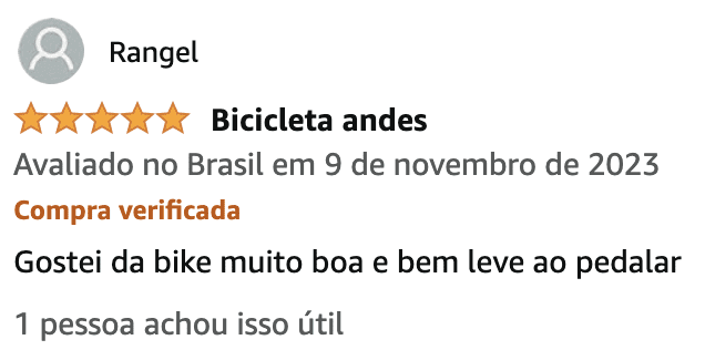 Comentário positivo de um comprador sobre uma bicicleta